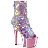 Pleaser ADORE-1031SSQ Opal Square Iridescent Sequins 7 Inch Heel, 2 3/4 Inch Platform Open Toe Ankle Boot, Side Zip